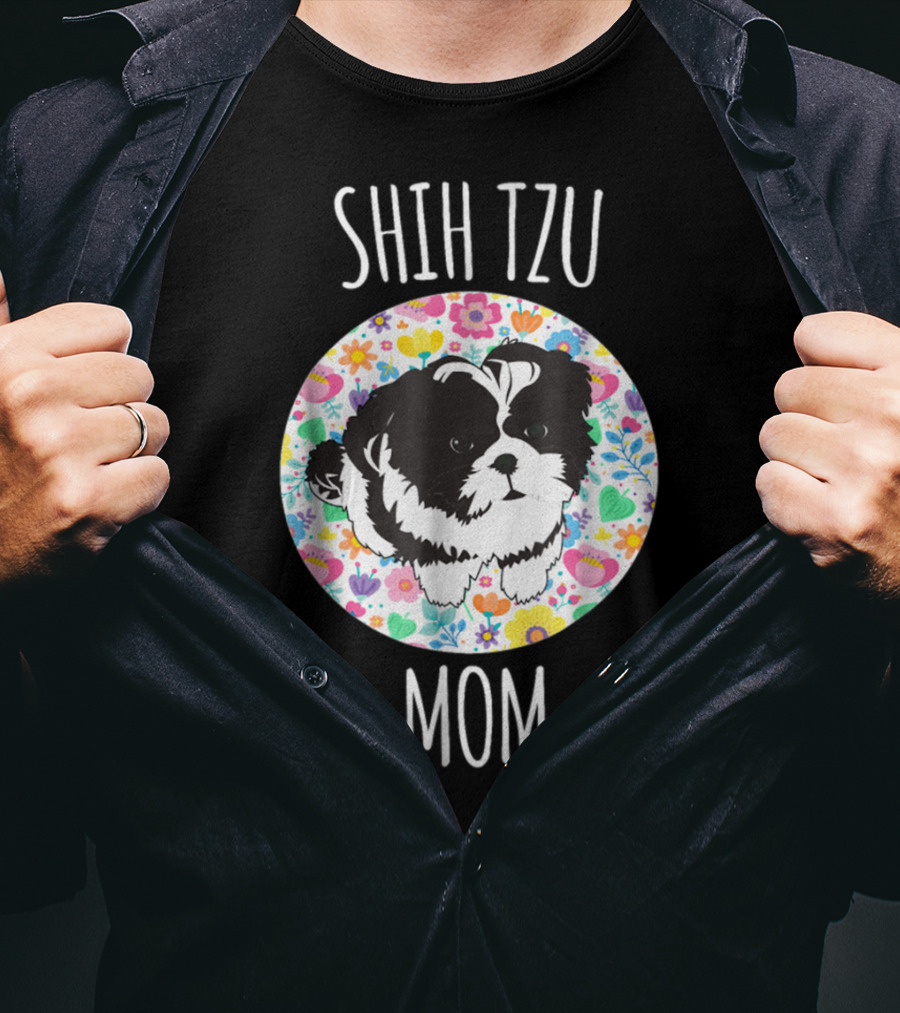 Shih Tzu Mom Floral Puppy T-Shirt