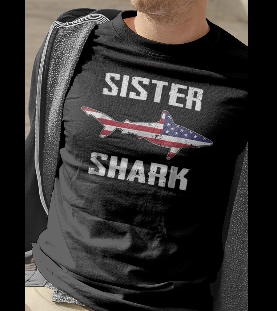 Sister Shark American Flag Matching Family T-Shirt