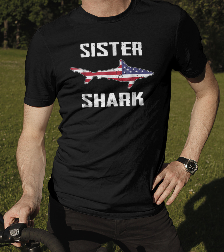 Sister Shark American Flag Matching Family T-Shirt