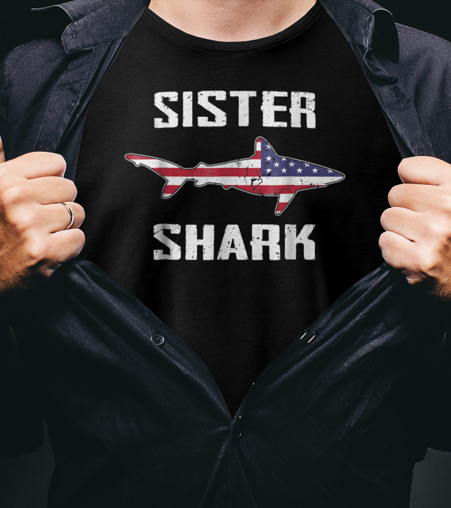 Sister Shark American Flag Matching Family T-Shirt
