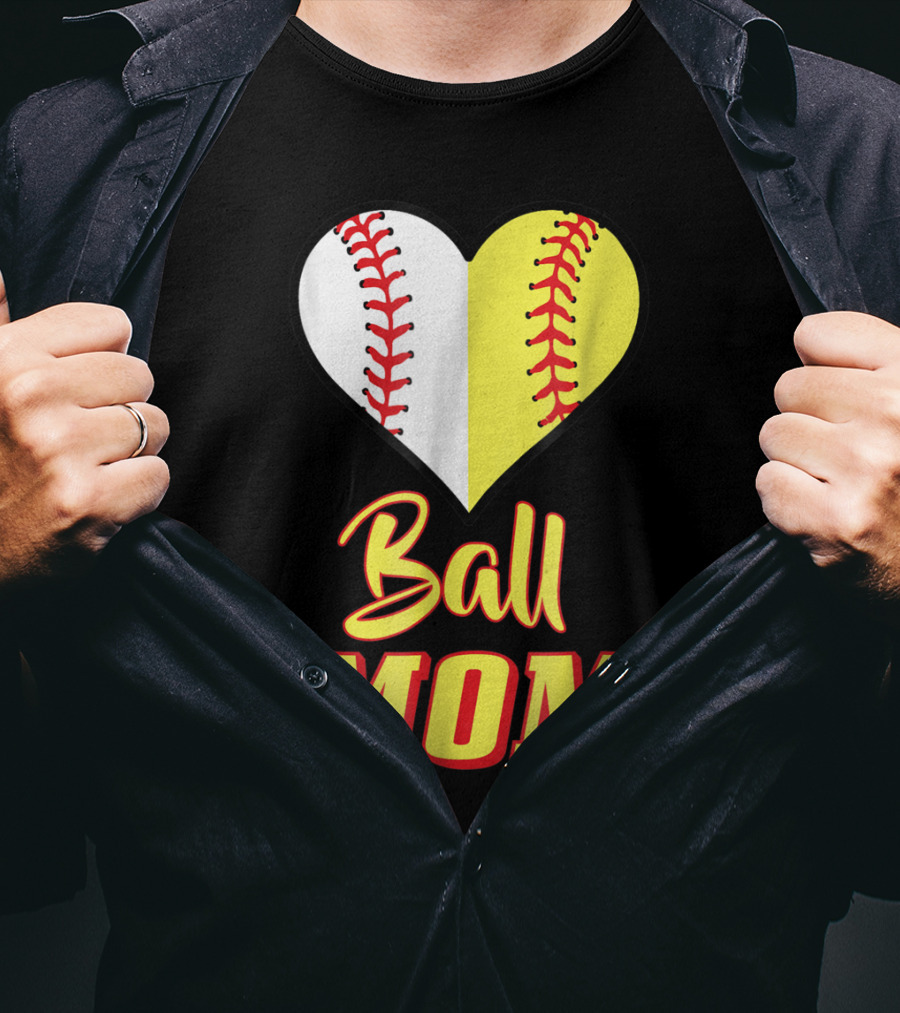 Ball Mom Softball Baseball Heart T-Shirt