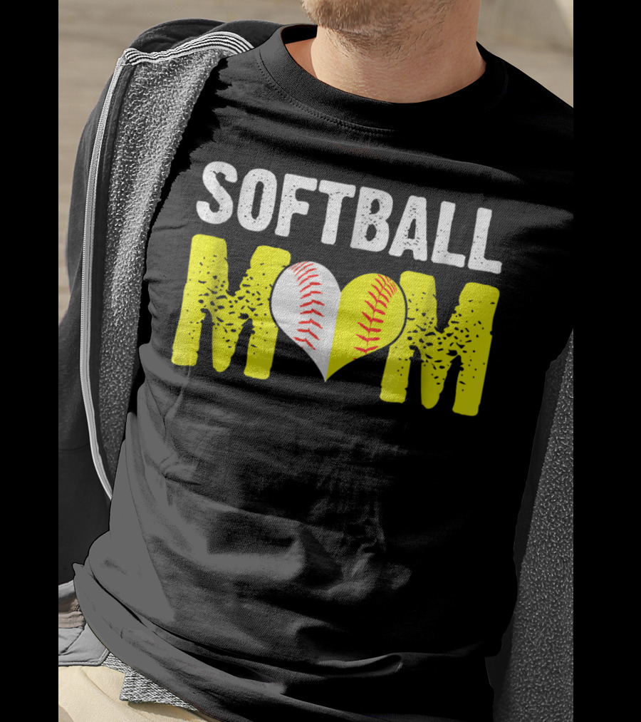 Softball Mom Heart Baseball T-Shirt
