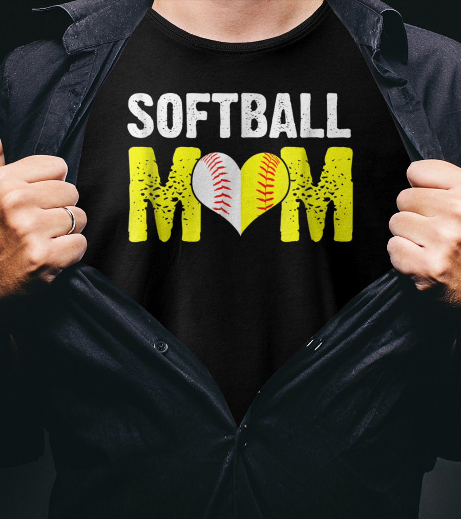 Softball Mom Heart Baseball T-Shirt