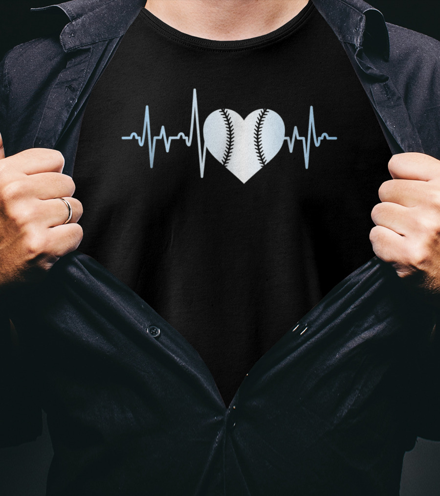 Softball Player Heartbeat Stitch Heart Shape T-Shirt
