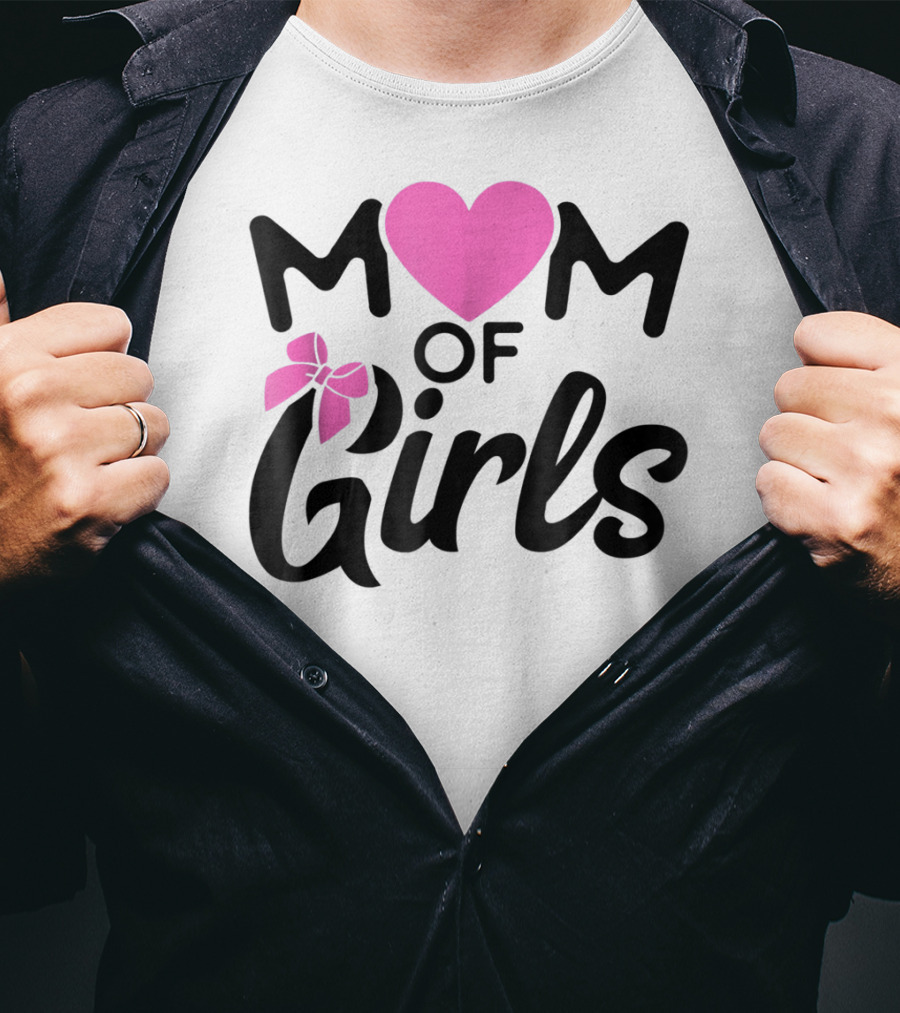 Mom Of Girls Heart And Bow T-Shirt