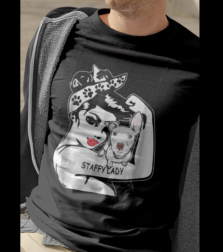 Staffy Lady Staffordshire Bull Terrier Strong Mom Birthday T-Shirt