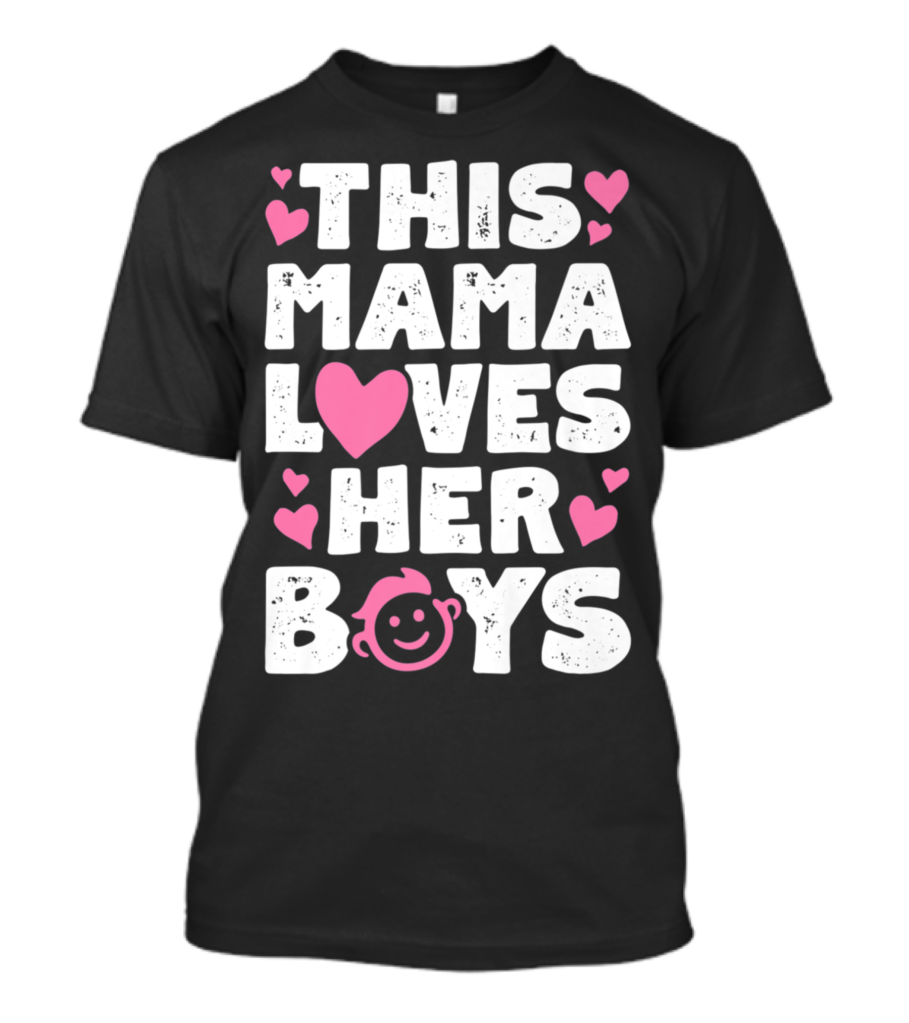 This Mama Loves Her Boys Heart Pink Face With Hearts T-Shirt