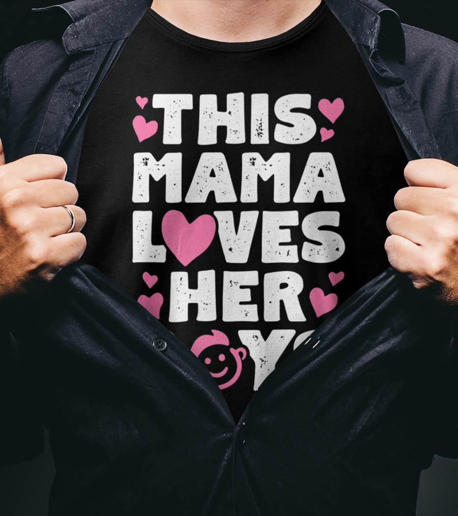 This Mama Loves Her Boys Heart Pink Face With Hearts T-Shirt