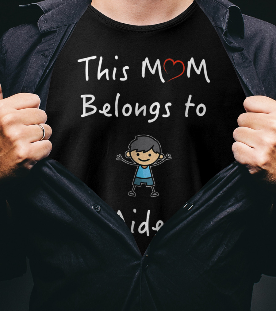 This Mom Belongs To Aiden Mother Love Son With Heart And Cartoon Boy T-Shirt