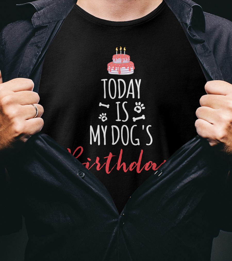 Today Is My Dog's Birthday Cake Candles Paw Prints Bones T-Shirt