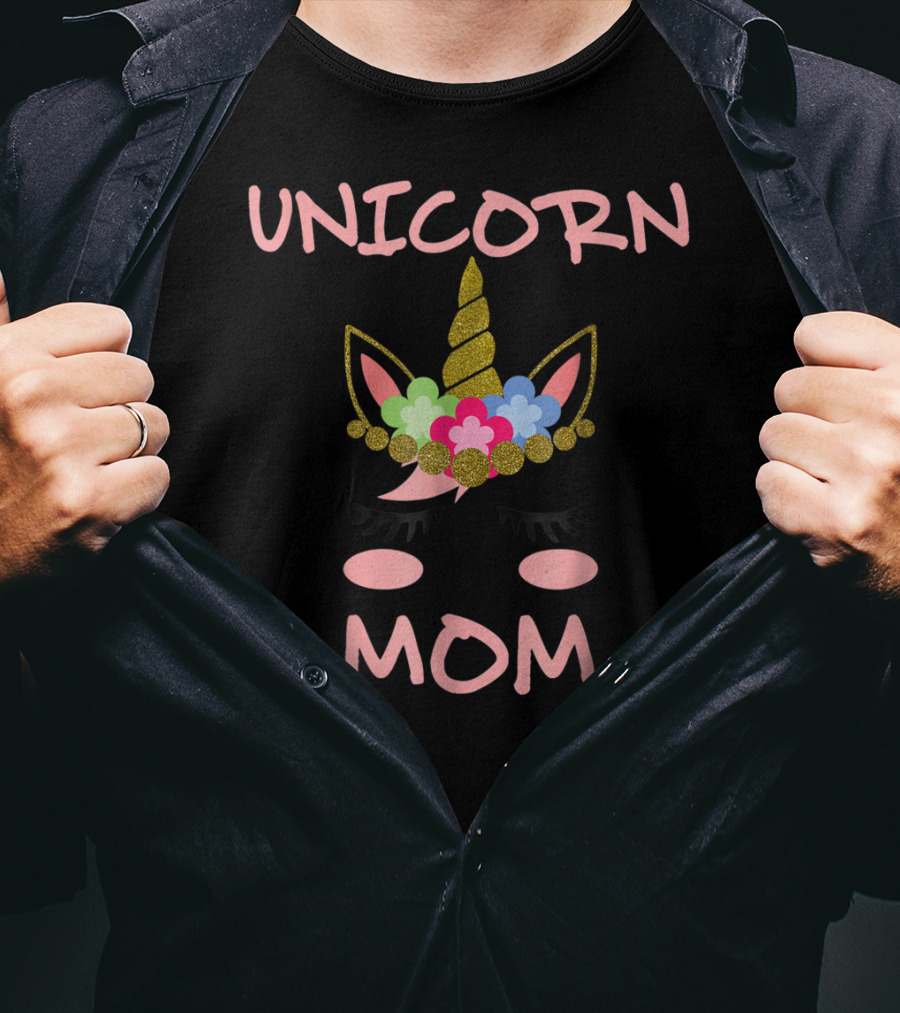 Unicorn Mom Glitter Floral Headband Funny Cute Unicorn T-Shirt