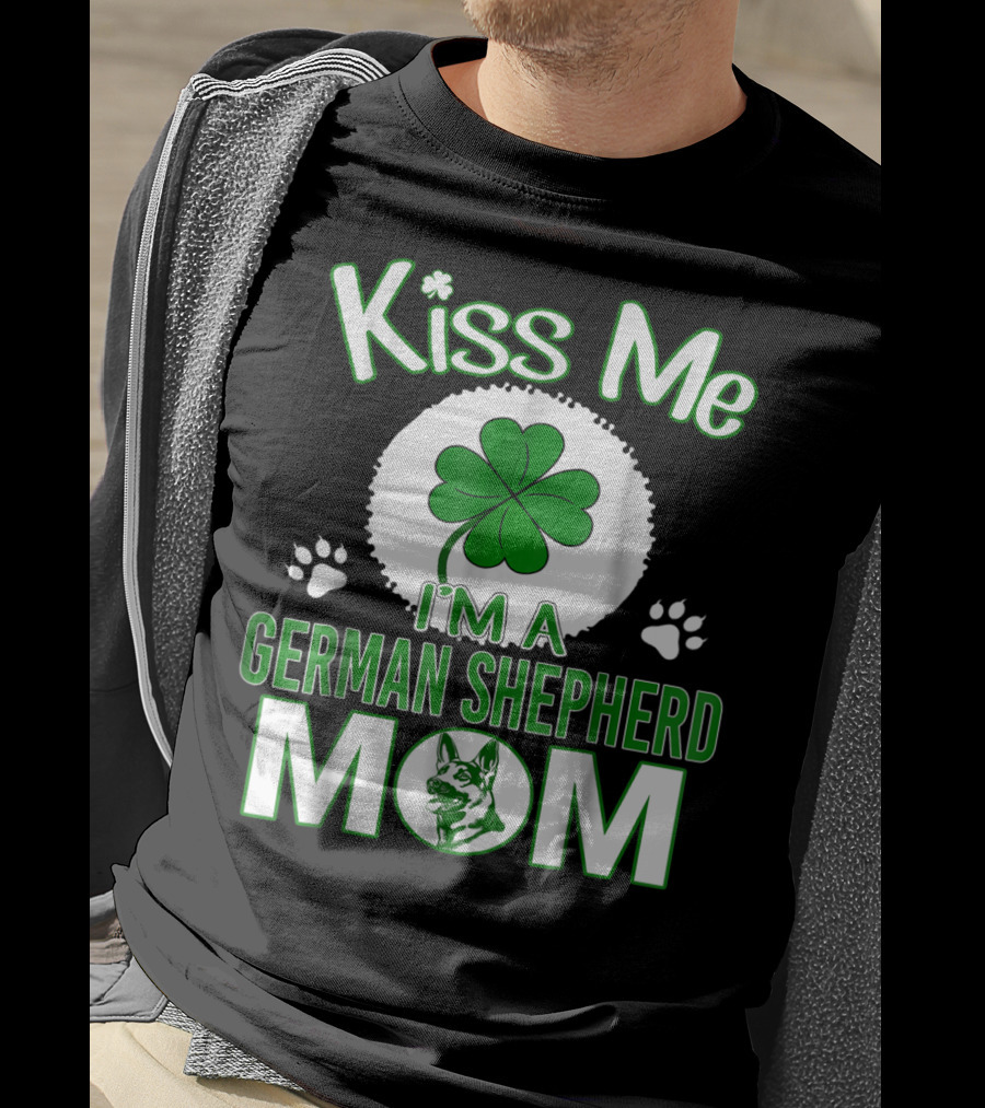 Kiss Me I'm A German Shepherd Mom Shamrock Paw Prints T-Shirt