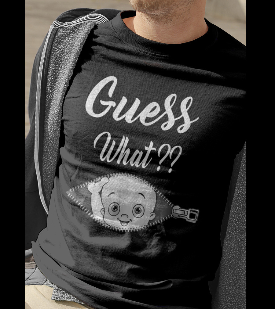 Guess What Pregnancy Announcement Expectant Mom Tee Zipper Baby Reveal T-Shirt