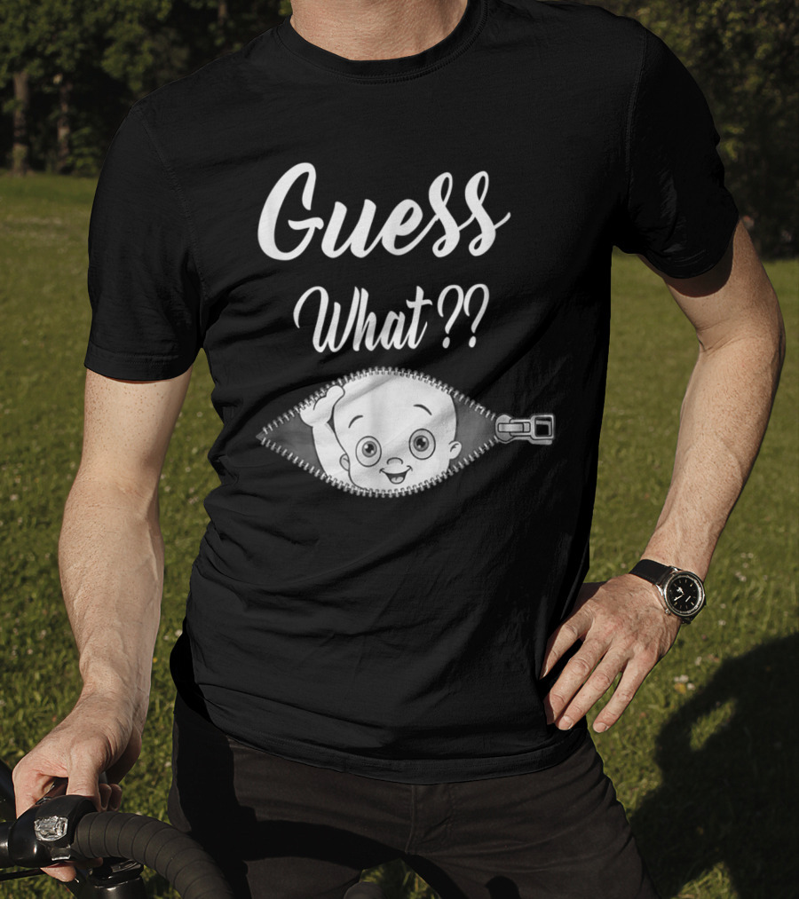 Guess What Pregnancy Announcement Expectant Mom Tee Zipper Baby Reveal T-Shirt
