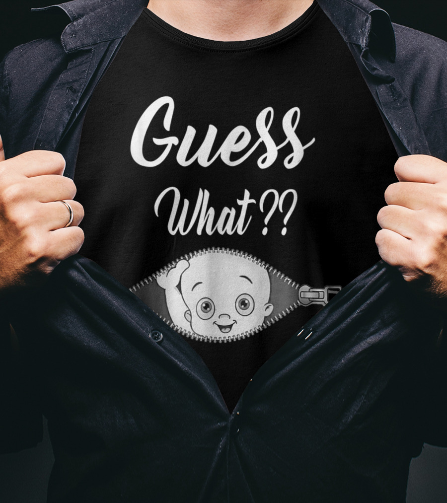 Guess What Pregnancy Announcement Expectant Mom Tee Zipper Baby Reveal T-Shirt