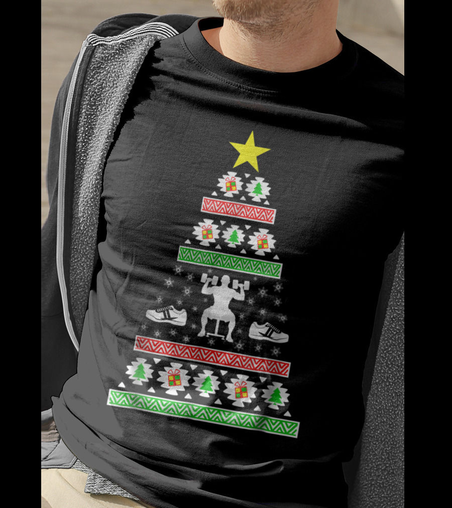Christmas Tree Gym Lover Ugly Sweater Fitness Squats Shoes T-Shirt