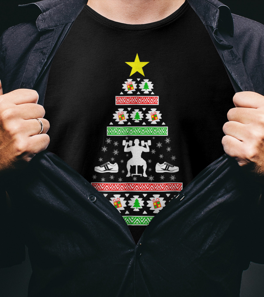 Christmas Tree Gym Lover Ugly Sweater Fitness Squats Shoes T-Shirt