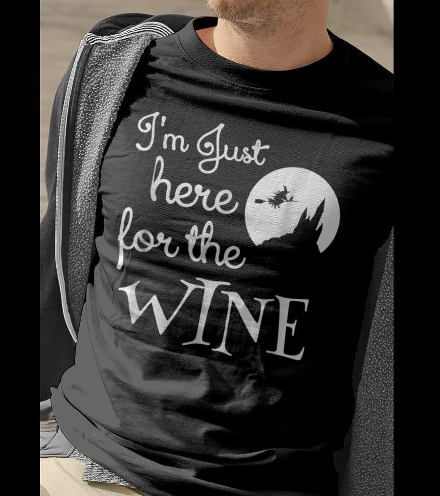 I'm Just Here For The Wine Halloween Funny Mom Tees Women Witches Moon T-Shirt