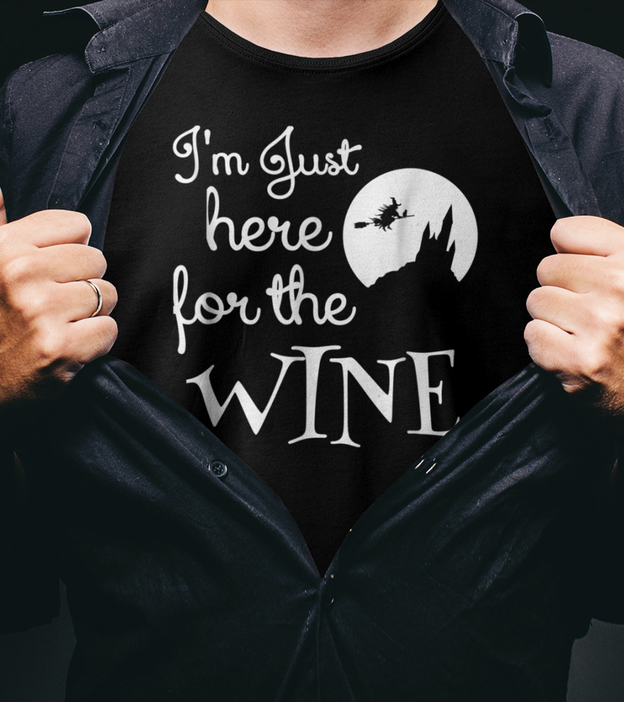 I'm Just Here For The Wine Halloween Funny Mom Tees Women Witches Moon T-Shirt