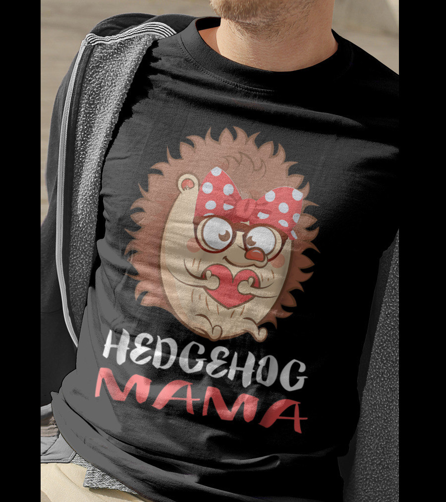 Hedgehog Mama Pet Lover Owner Mom With Glasses And Polka Dot Bow T-Shirt