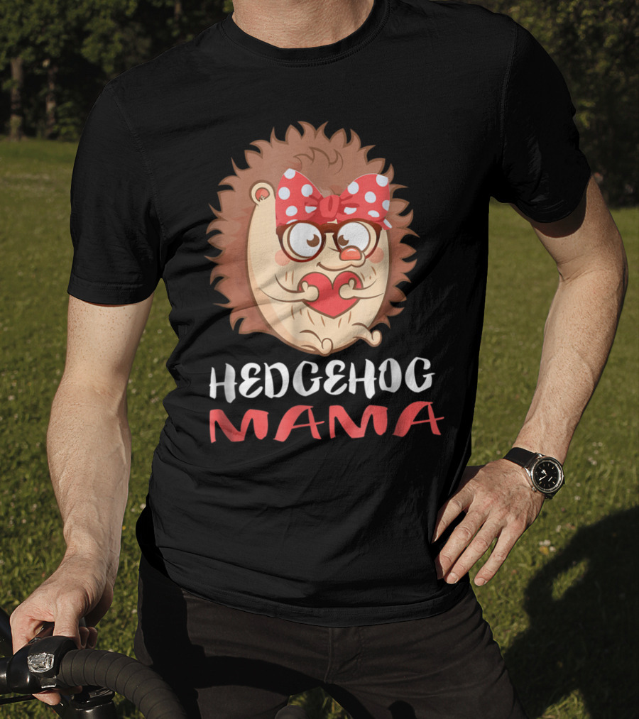 Hedgehog Mama Pet Lover Owner Mom With Glasses And Polka Dot Bow T-Shirt