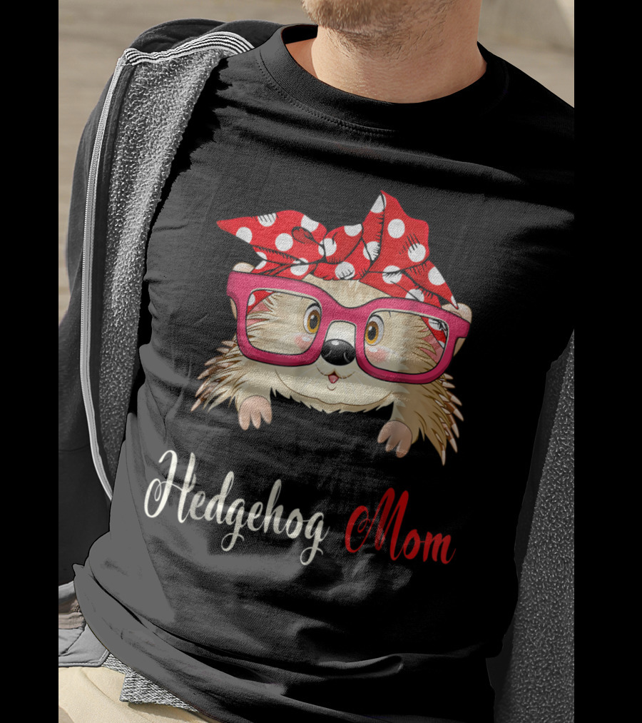 Hedgehog Mom Awesome Present54 Cute Glasses Polka Dot Bow T-Shirt