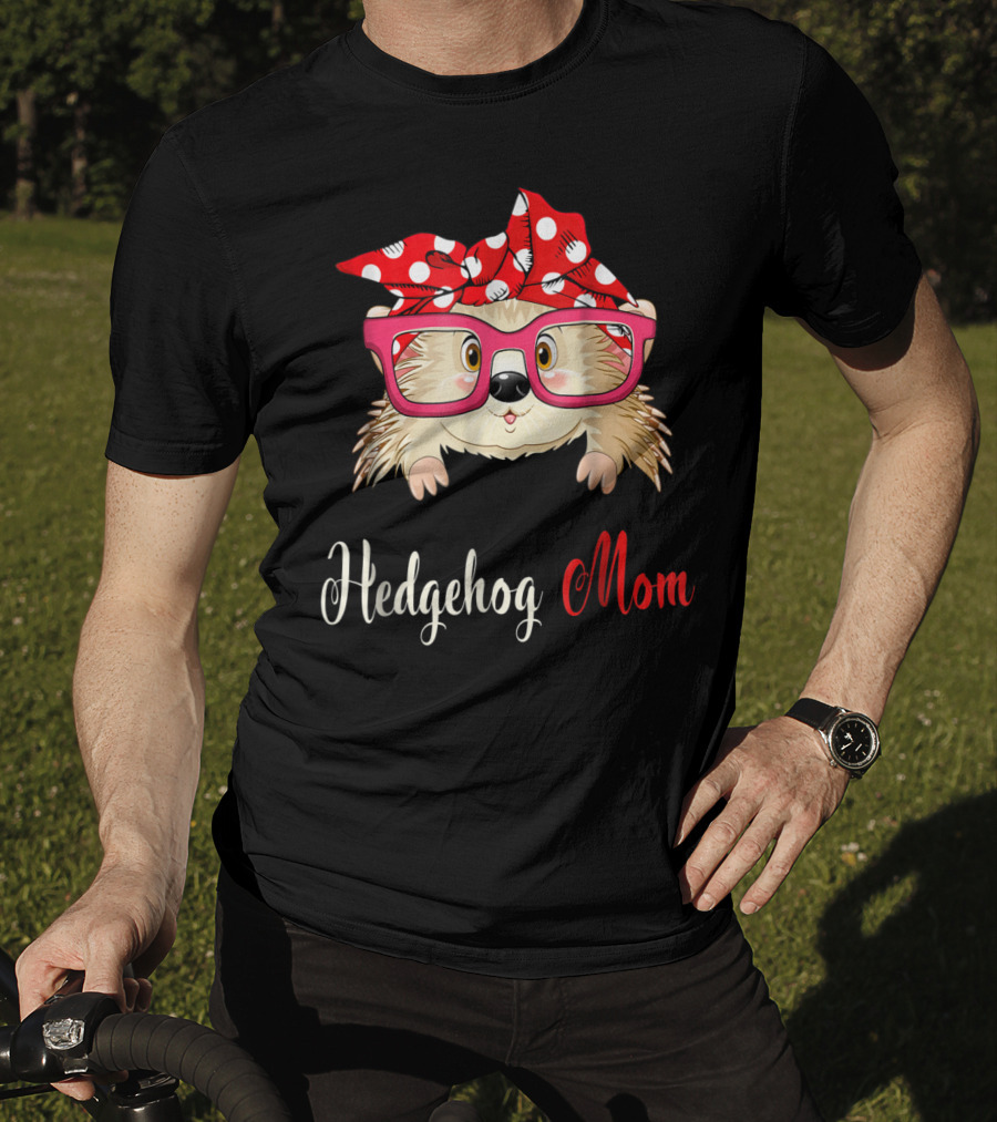 Hedgehog Mom Awesome Present54 Cute Glasses Polka Dot Bow T-Shirt