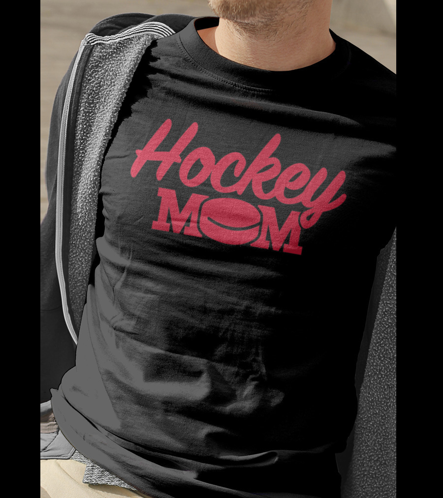 Hockey Mom Fitted Red Text With Puck T-Shirt