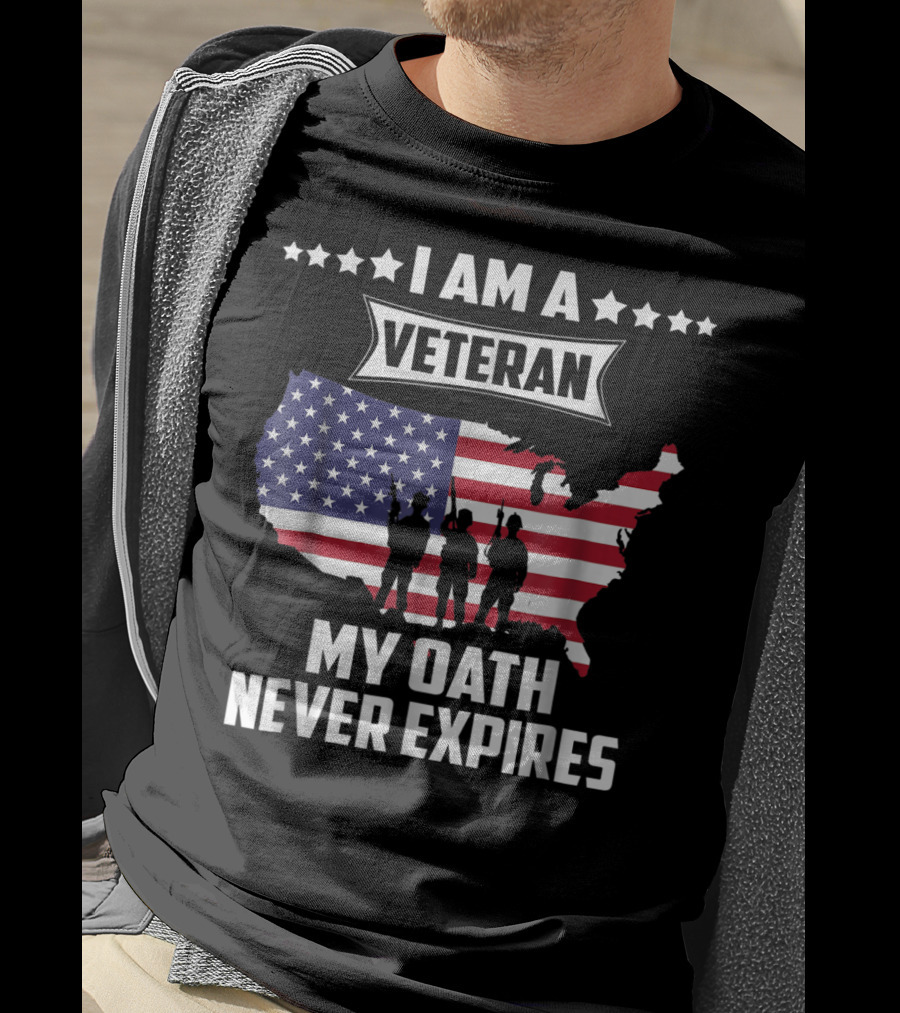 I Am A Veteran My Oath Never Expires USA Map Flag T-Shirt