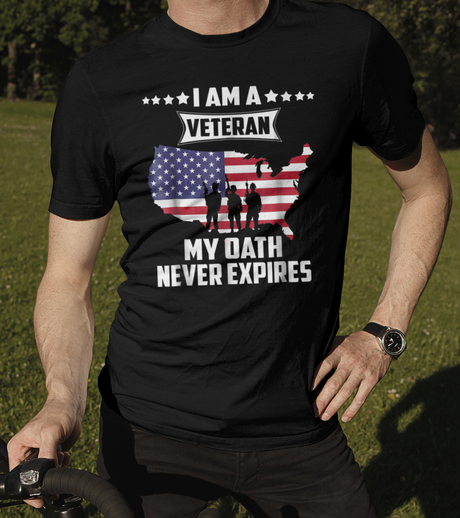 I Am A Veteran My Oath Never Expires USA Map Flag T-Shirt
