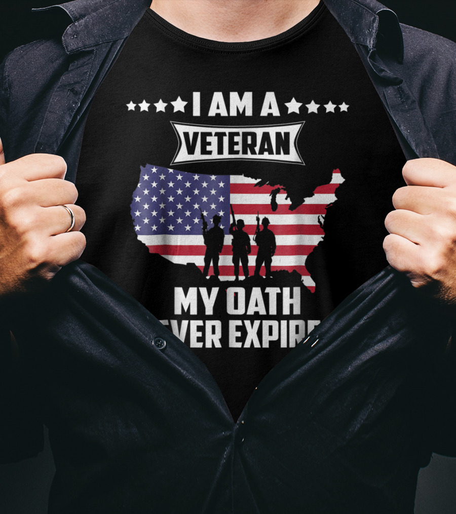 I Am A Veteran My Oath Never Expires USA Map Flag T-Shirt