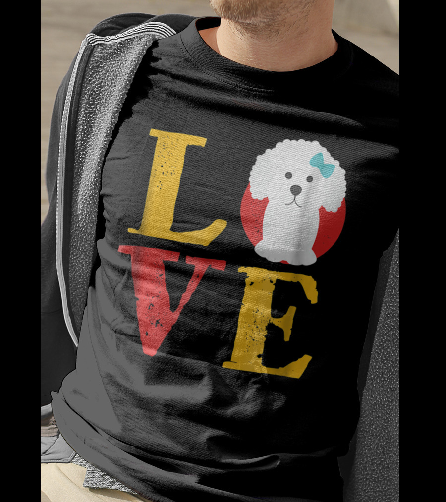 LOVE Bichon Frise Puppy With Blue Bow T-Shirt