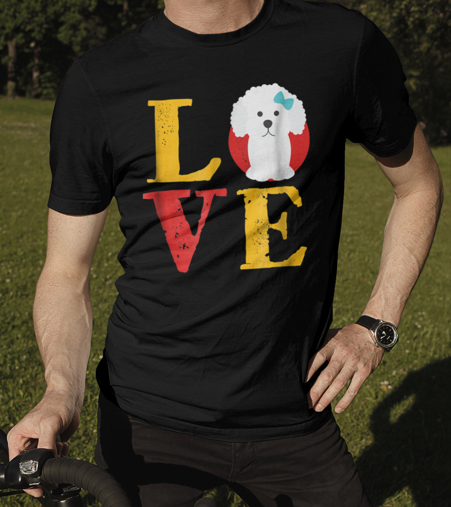 LOVE Bichon Frise Puppy With Blue Bow T-Shirt