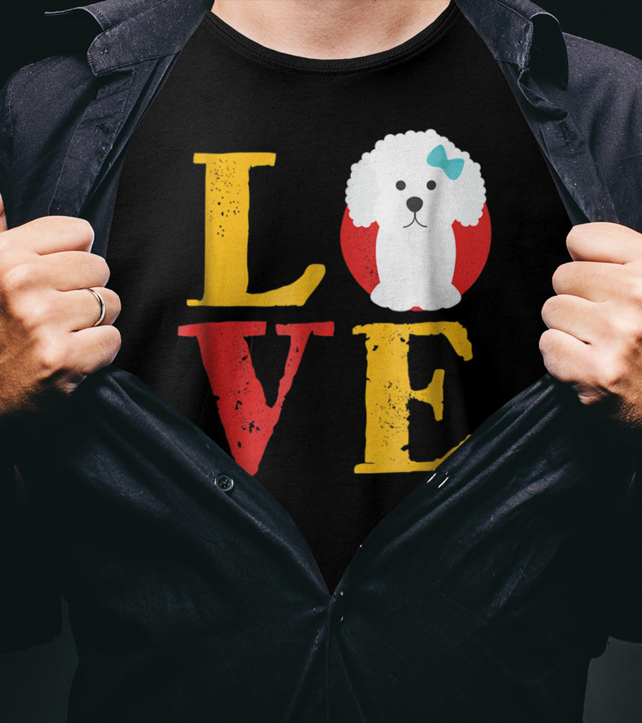 LOVE Bichon Frise Puppy With Blue Bow T-Shirt