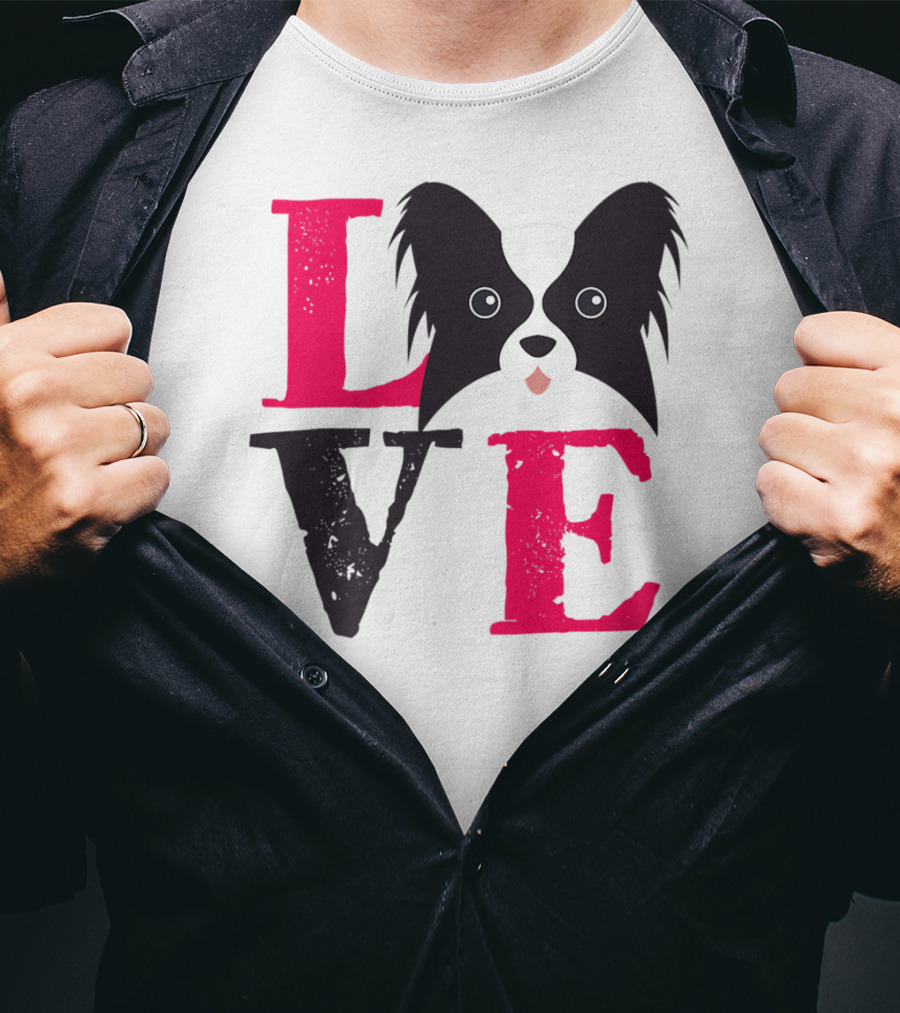 I Love Papillion Puppy Mom And Dad Love Papillon Dog T-Shirt