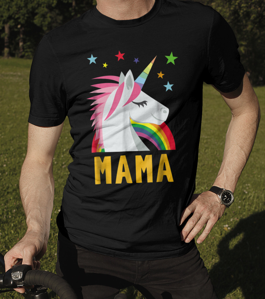 Mama Unicorn Rainbow Star Lovers T-Shirt