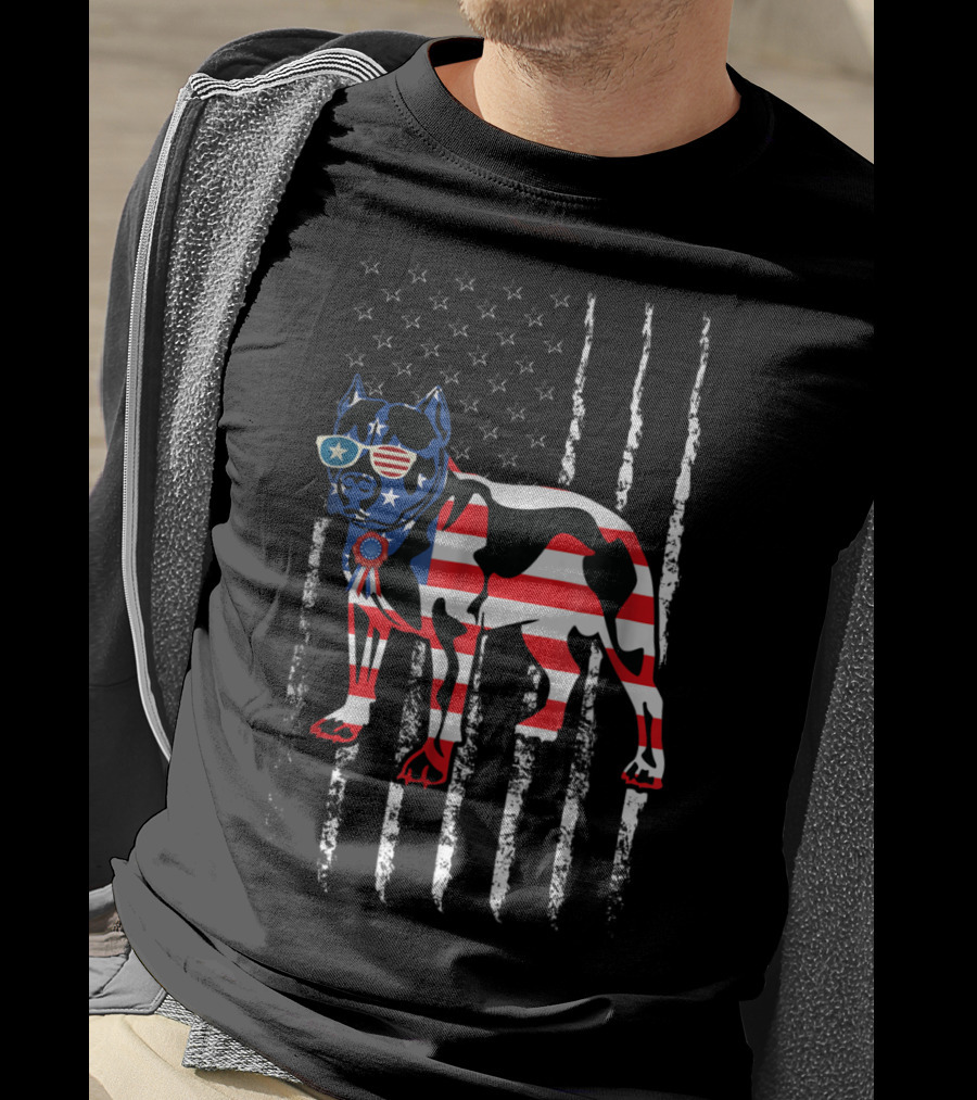 USA Flag Pitbull Dog Patriotic Design For Pitbull Owners78 T-Shirt