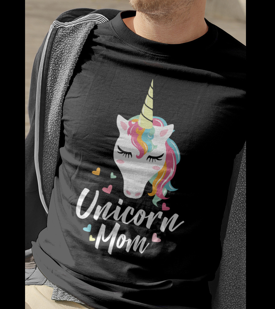 Unicorn Mom Cute Funny Unicorn Colorful Heart T-Shirt