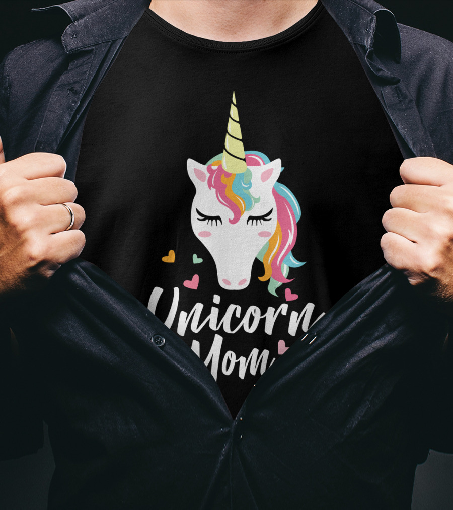 Unicorn Mom Cute Funny Unicorn Colorful Heart T-Shirt