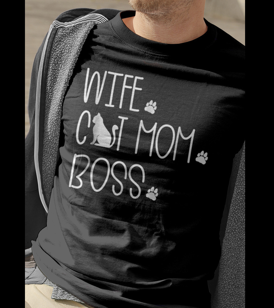 Wife Cat Mom Boss Special For Wife Paw Prints T-Shirt