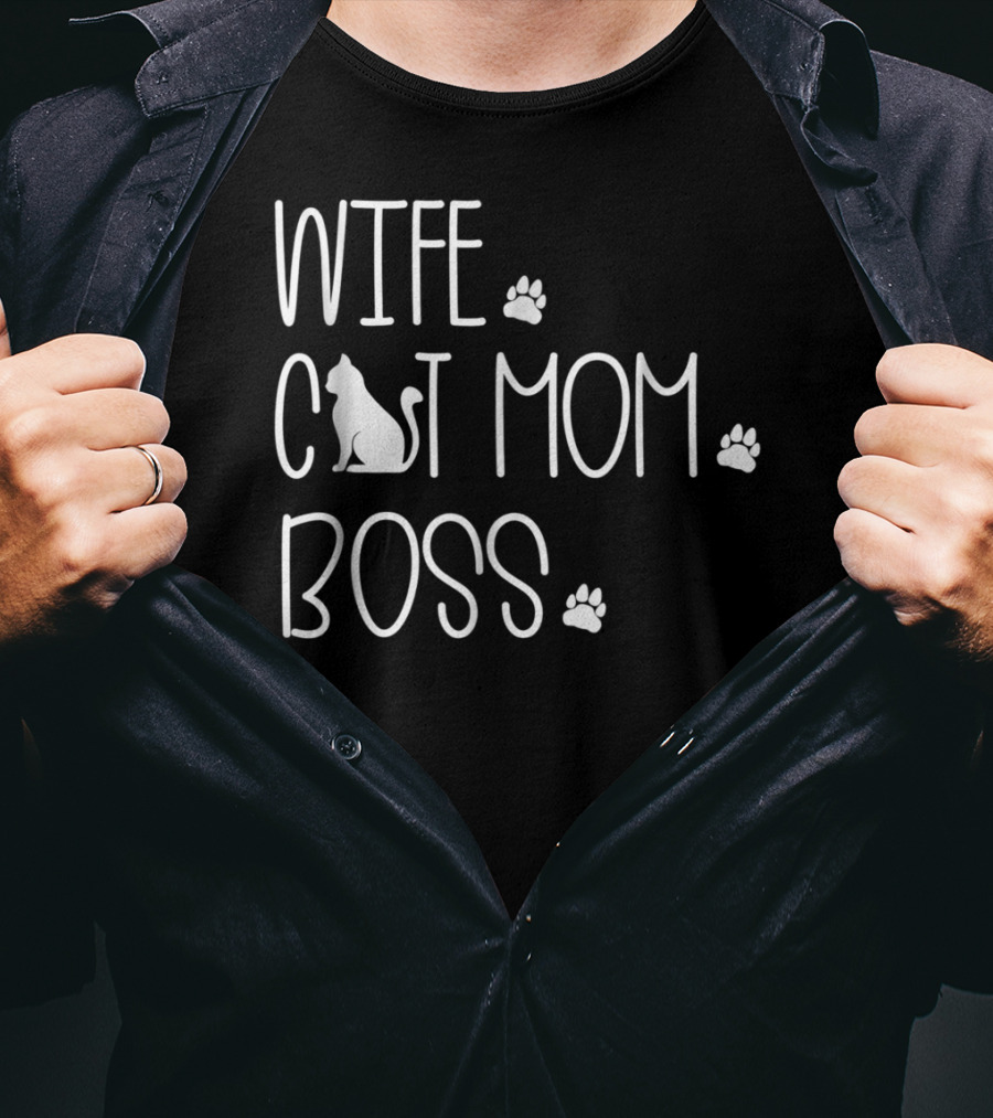 Wife Cat Mom Boss Special For Wife Paw Prints T-Shirt
