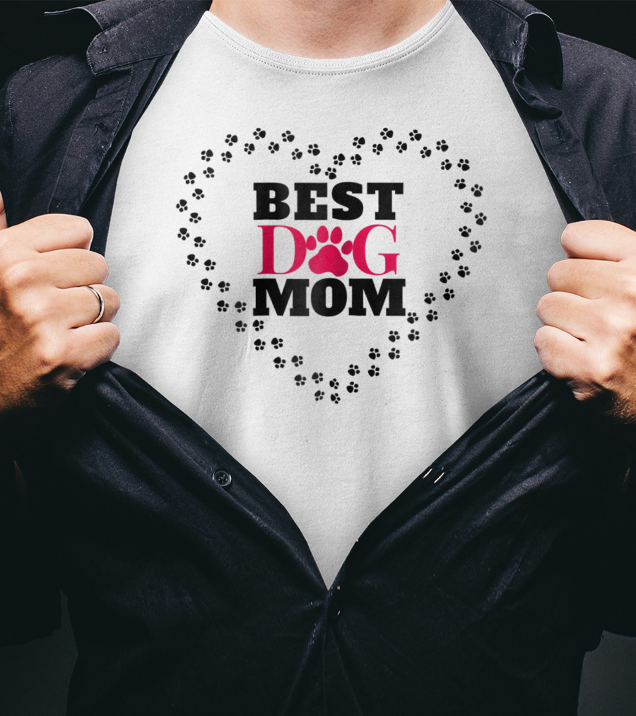 Women BEST DOG MOM Dogmother Heart Paw Prints T-Shirt