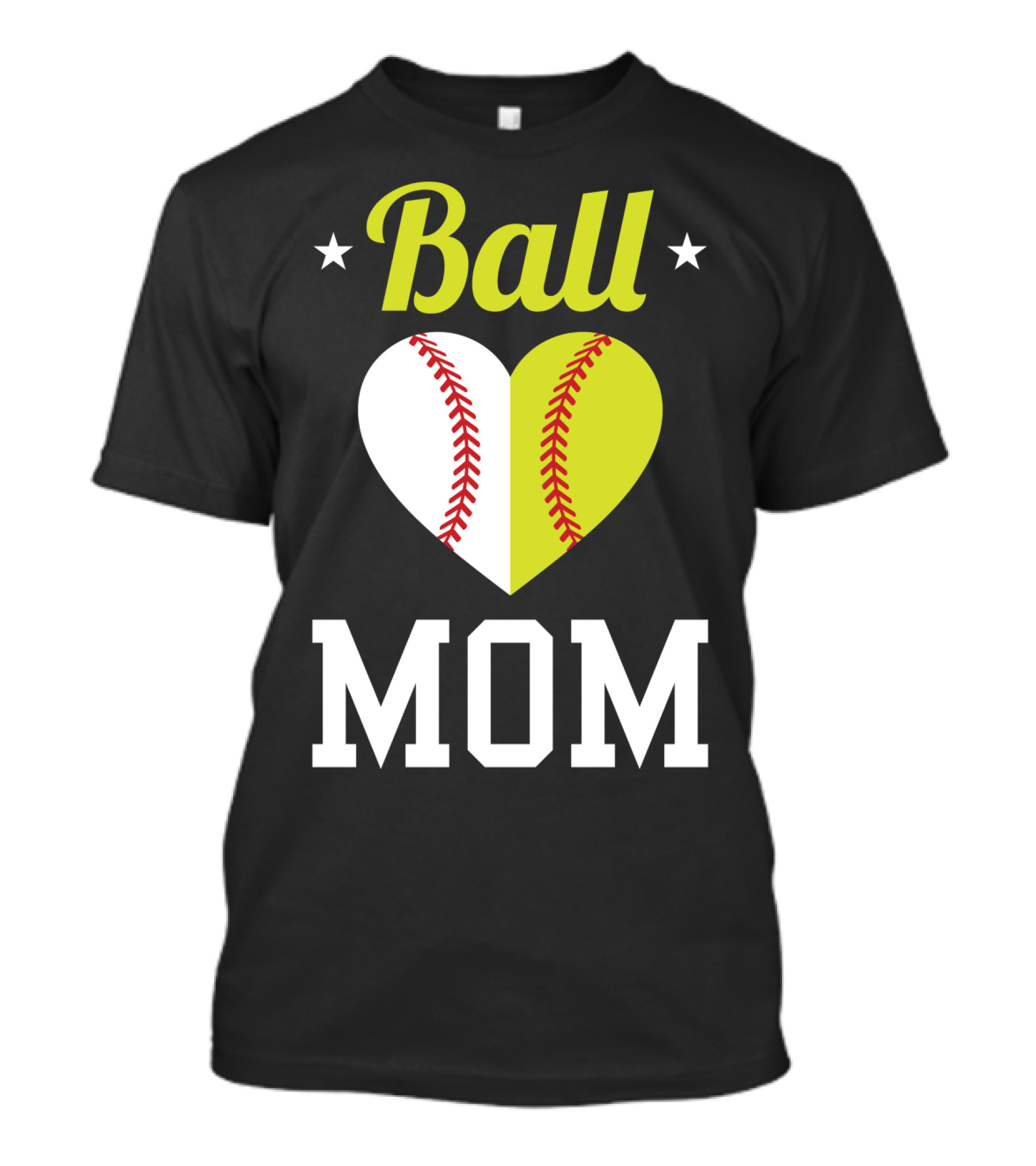 Ball Mom Heart Baseball Softball Dual Sports Mom T-Shirt