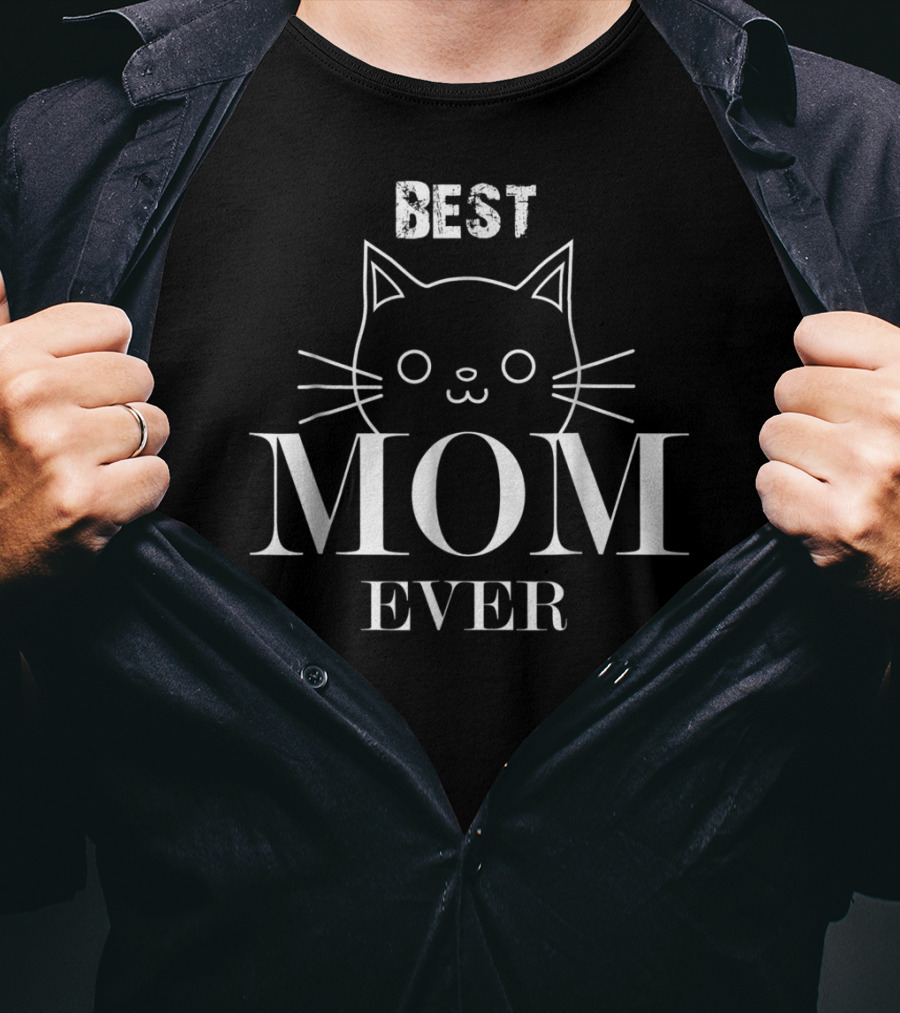 Best Cat Mom Ever With Whiskered Cat Face Design For Ladies96 T-Shirt