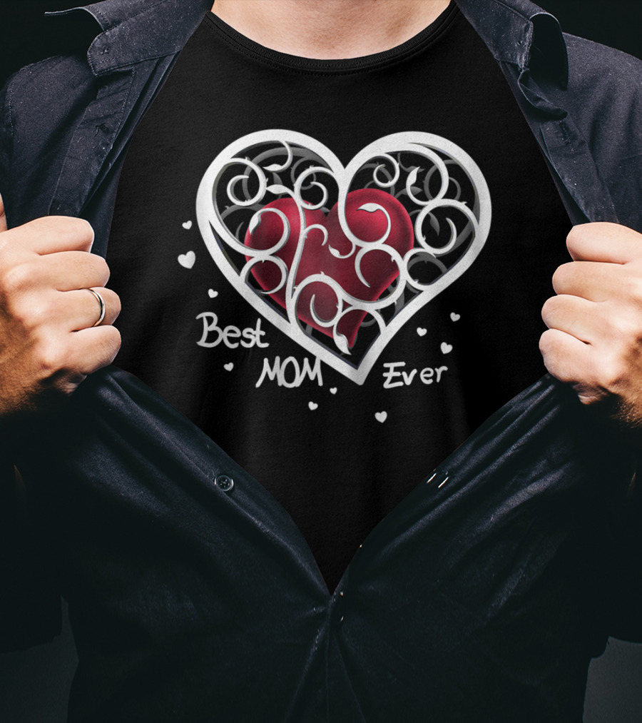 Best Mom Ever Heart Design With Floral Elements T-Shirt
