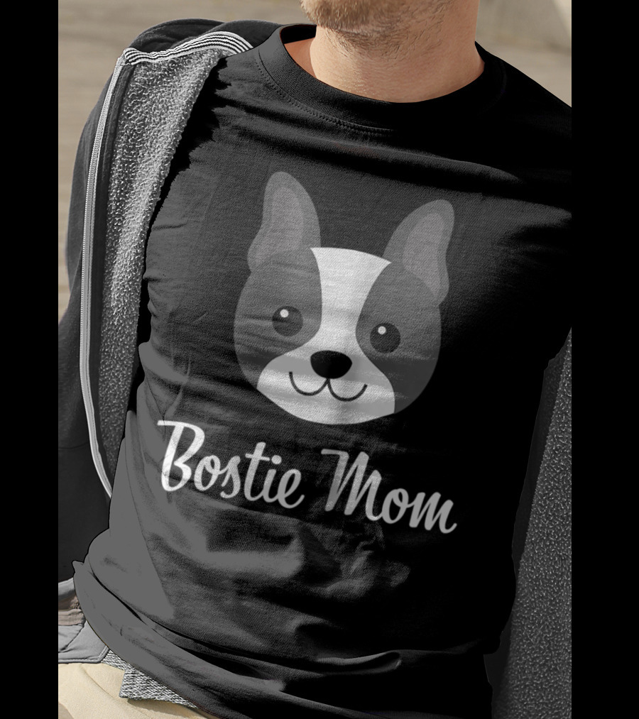Bostie Mom Boston Terrier Dog Face T-Shirt
