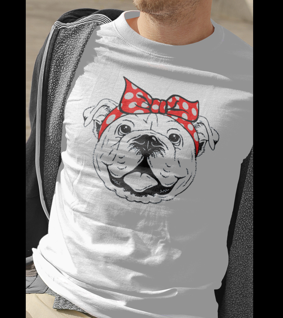 Bulldog Mom Funny Dog Red Polka Dot Bow T-Shirt