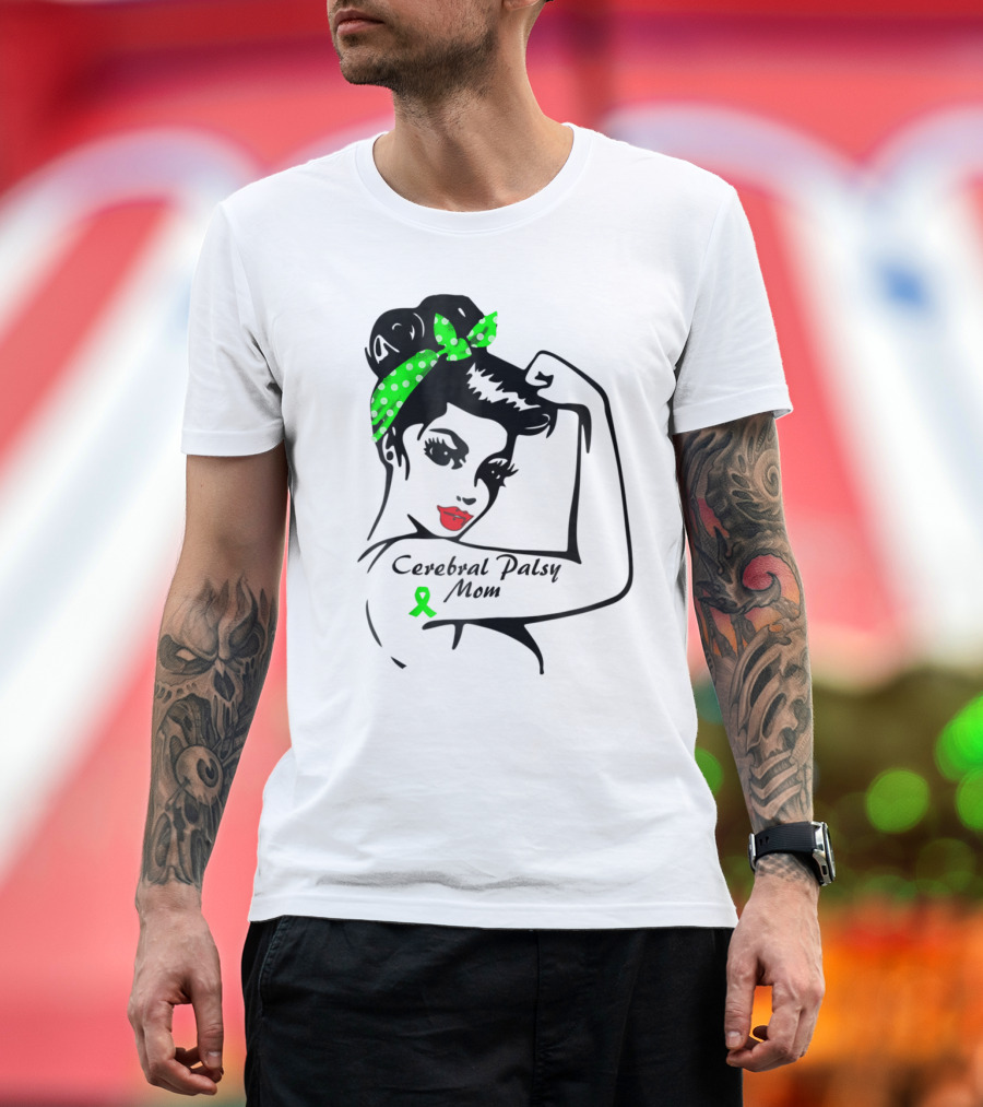 Cerebral Palsy Mom Strong Ribbon Green Polka Dot Bandana T-Shirt