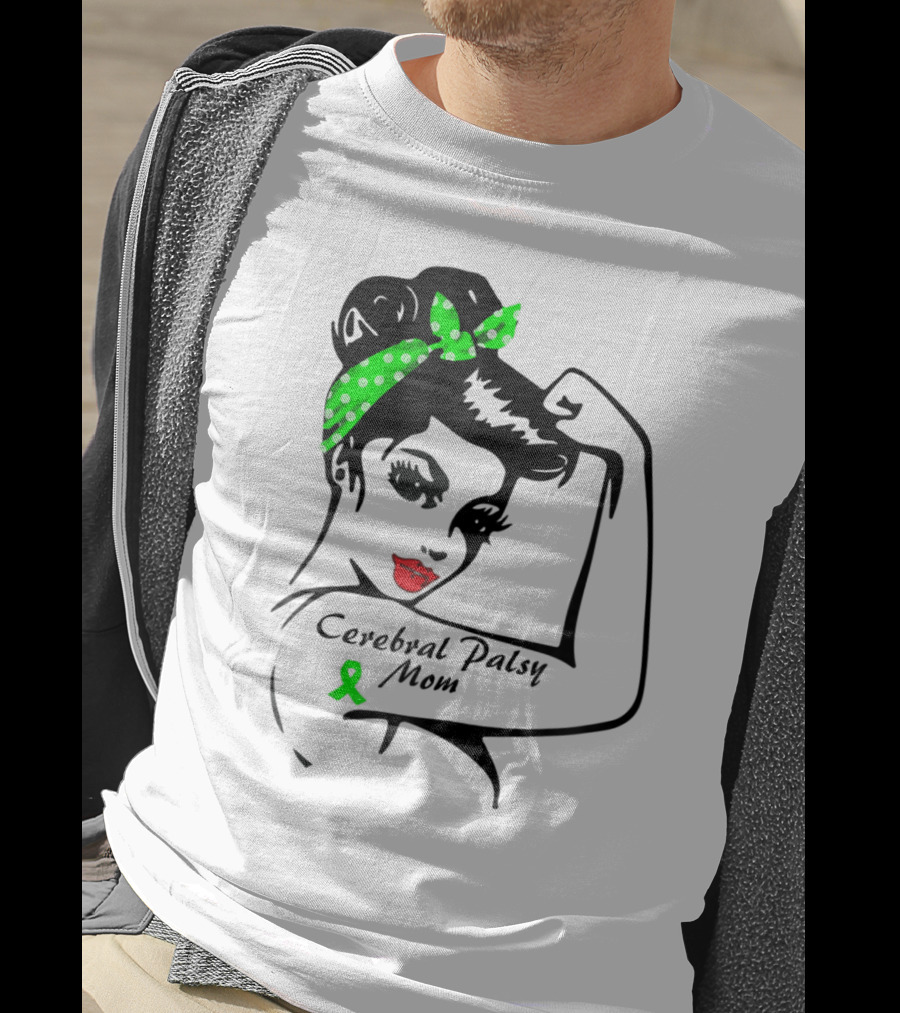 Cerebral Palsy Mom Strong Ribbon Green Polka Dot Bandana T-Shirt