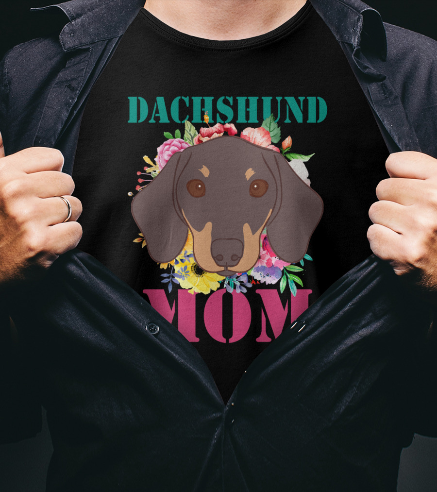 Floral Dachshund Mom Puppy Lover With Colorful Flower T-Shirt